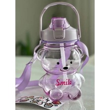 Smile Ayıcık Model Su Matarası Su Şişesi Suluk 1000ML Bpa Içermez Suluk 3D Sticker Hediye