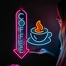 Tol Camp Neon Coffee (Kafe) Duvar Dekoru, Tablosu - Metal Üzerine Neon (Led) Duvar Panosu | 38 cm x 47CM