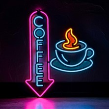 Tol Camp Neon Coffee (Kafe) Duvar Dekoru, Tablosu - Metal Üzerine Neon (Led) Duvar Panosu | 38 cm x 47CM