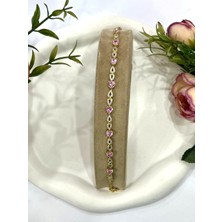 Kalp ve Zirkon Taşlı Çelik Bileklik (14K Gold 16-19CM)