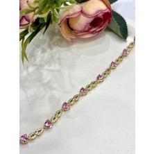 Kalp ve Zirkon Taşlı Çelik Bileklik (14K Gold 16-19CM)