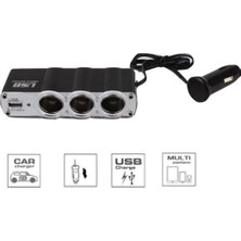 Woodhub 3 Çıkışlı 12 Volt USB Oto Çakmaklık Çoğaltıcı - Siyah