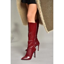 Fox Shoes N372530108 Bordo Rugan Ince Topuklu Sivri Burun Kadın Çizme