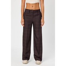 Alexander Gardi Alexandergardi Wide Leg Bol Paça Kareli Çift Cepli Klasik Kadın Pantolon (B24-0001)