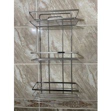 Evistro Banyo Köşe Rafı Lamalı 3 Katlı Krom Şampuanlık Duvara Monte Vidalı