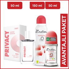 Privacy Love EDT Kadın Parfüm 50 ml + Emotion Romance Kadın Deodorant 150 ml & Roll On 50 ml