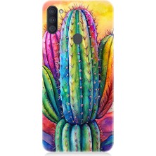 Teknomeg Samsung Galaxy A11 Uyumlu Renkli Kaktüs  Desenli Silikon Kılıf