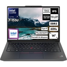 Lenovo Thinkpad E14 G6 Ultra 7-155U 48-Gbddr5 1 Tbssd Intel Graphics 14" Wuxga Windows 11 Home Taşınabilir Bilgisayar 21M8SALR27 BT55