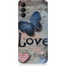 Samsung Galaxy A35 Uyumlu Mavi Kelebek  Desenli Silikon Kılıf