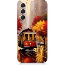 Samsung Galaxy A14 Uyumlu Kırmızı Tramvay  Desenli Silikon Kılıf