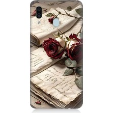 Samsung Galaxy A20 Uyumlu Mektup ve Güller  Desenli Silikon Kılıf