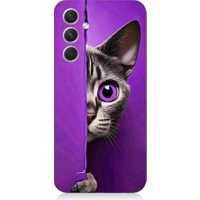 Samsung Galaxy A24 Uyumlu Mor Kedi  Desenli Silikon Kılıf