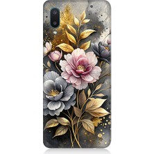 Samsung Galaxy A02 Uyumlu Altın Çiçekler  Desenli Silikon Kılıf