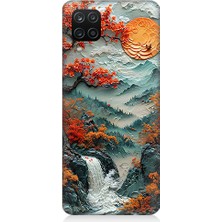 Samsung Galaxy A12 Uyumlu Turuncu Ağaç  Desenli Silikon Kılıf