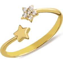 goldkupe 14 Ayar Altın Yıldız Taşlı Ayarlanabilir Yüzük 0,75 gr