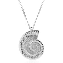 İndigo Takı Fosil A mmonit Beyaz Gümüş Kolye