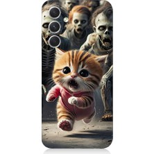 Samsung Galaxy A14 Uyumlu Kedi ve Zombiler  Desenli Silikon Kılıf