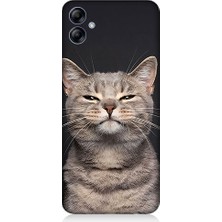 Samsung Galaxy A04E Uyumlu Gri Kedi  Desenli Silikon Kılıf