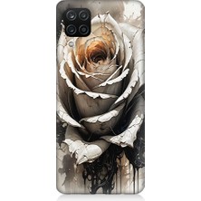 Samsung Galaxy A12 Uyumlu Gül ve Gri  Desenli Silikon Kılıf