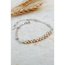 Sümer Telkari Dorika Sıra Toplu Renkli Rodyumlu 925 Ayar Gümüş Bileklik 4690