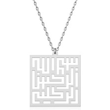 İndigo Takı Sade Kufi Besmele Beyaz Gümüş Kolye