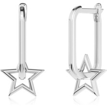 İndigo Takı Omega Sade Yıldız Beyaz Gümüş Küpe