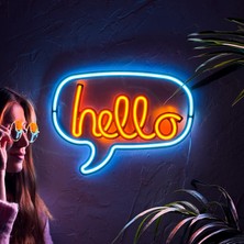 Tol Camp Hello Neon Duvar Dekoru (Tabelası) - Şık Metal Üzerine Neon (Led Işık) Duvar Süsü | 40 cm x 30 cm