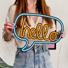 Tol Camp Hello Neon Duvar Dekoru (Tabelası) - Şık Metal Üzerine Neon (Led Işık) Duvar Süsü | 40 cm x 30 cm