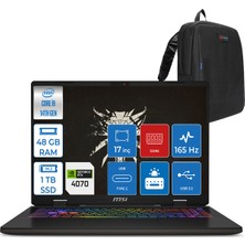 Msı Sword 17 Hx Intel Core I9 14900HX 48GB Ddr5 1tb SSD 8GB/RTX4070/105W 17" 165Hz Fhd+ Windows 11 Home Gaming Laptop B14VGKGH04 + Zettaçanta