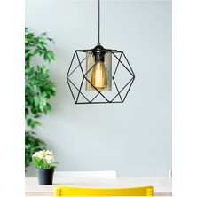 Nefiz Home Siyah Rustik Avize Bal Renkli Iç Kısım, Metal Rustik Avize Siyah