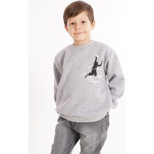 Basketball Baskılı Gri Renk Erkek Çocuk Sweat