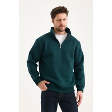 Genius  Sweatshirt Rahat Kesim Pamuklu Içi Polarlı Yarım Fermuarlı Dik Yaka Sweatshirt Nefti M