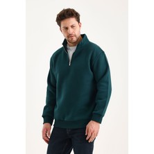 Genius  Sweatshirt Rahat Kesim Pamuklu Içi Polarlı Yarım Fermuarlı Dik Yaka Sweatshirt Nefti M