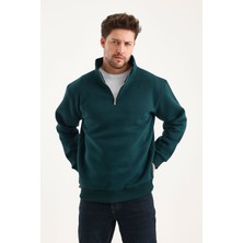 Genius  Sweatshirt Rahat Kesim Pamuklu Içi Polarlı Yarım Fermuarlı Dik Yaka Sweatshirt Nefti M