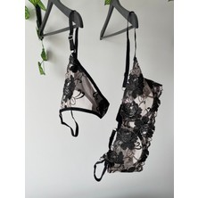 Kadın Balenli Dantelli Güllü Bralet Çeyiz Iç Giyim Alt Üst Sütyen Takımı