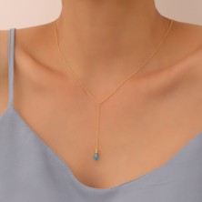 Nox Jewelry 925 Ayar Gümüş Gerçek ve Doğal Drop Taşlı Kravat Kolye - CNS00571