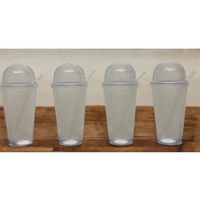 Ocean Kubbe Kapaklı Pipetli Bardak 600ML 4 Adet