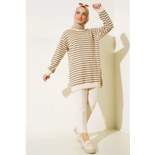 Lux Women Luxwomen Çizgili Yuvarlak Yaka Uzun Sweatshirt Tunik