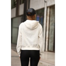 Sweatshirt Ekru Kadın Fermuarlı Kapüşonlu Özel Tasarım