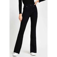 Aideen Adenle Nicole Siyah Ispanyol Paça Power Likra Kadın Flare Jean Pantolon