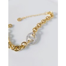 Devi Fashion Çelik Gold Zirkon Taşlı Bileklik