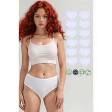 Yüksek Bel Pamuklu 12'li Paket Bato Külot Beyaz