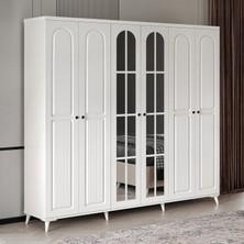 GuneyStore Ücretsiz Montaj - %100 MDF Roma 6 Kapaklı Beyaz  Aynalı Gardırop - MDF Dolap - Elbise Dolabı