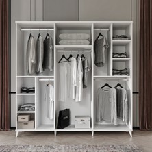 GuneyStore Ücretsiz Montaj - %100 MDF Roma 6 Kapaklı Beyaz  Aynalı Gardırop - MDF Dolap - Elbise Dolabı