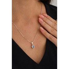 Ricco Jewellery 925 Ayar Gümüş Doğal Ay Taşlı El Işi Gümüş Kolye