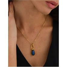 Ricco Jewellery 14 K Gold Kaplama 925 Ayar Gümüş  El Işi Doğal Labradorit Kolye