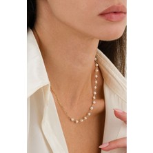 Ricco Jewellery 14 K Gold Kaplama 925 Ayar Gümüş  Organik Tatlı Su Incisi Kolye