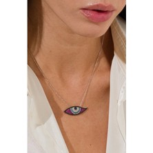 Ricco Jewellery 14 K White Gold Kaplama 925 Ayar Gümüş Koruyucu Nazar Göz Kolye