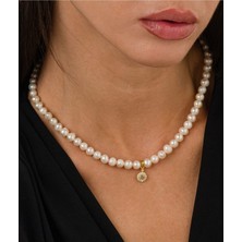 Ricco Jewellery 14 K Gold Kaplama 925 Ayar Gümüş Choker Doğal İnci Kolye