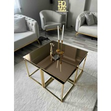 Home Plus Mobilya 4+1 Gold Kaplama Bronz Ayna Orta Sehpa